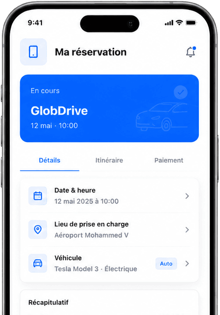 Mockup d'application mobile de réservation sur iPhone.