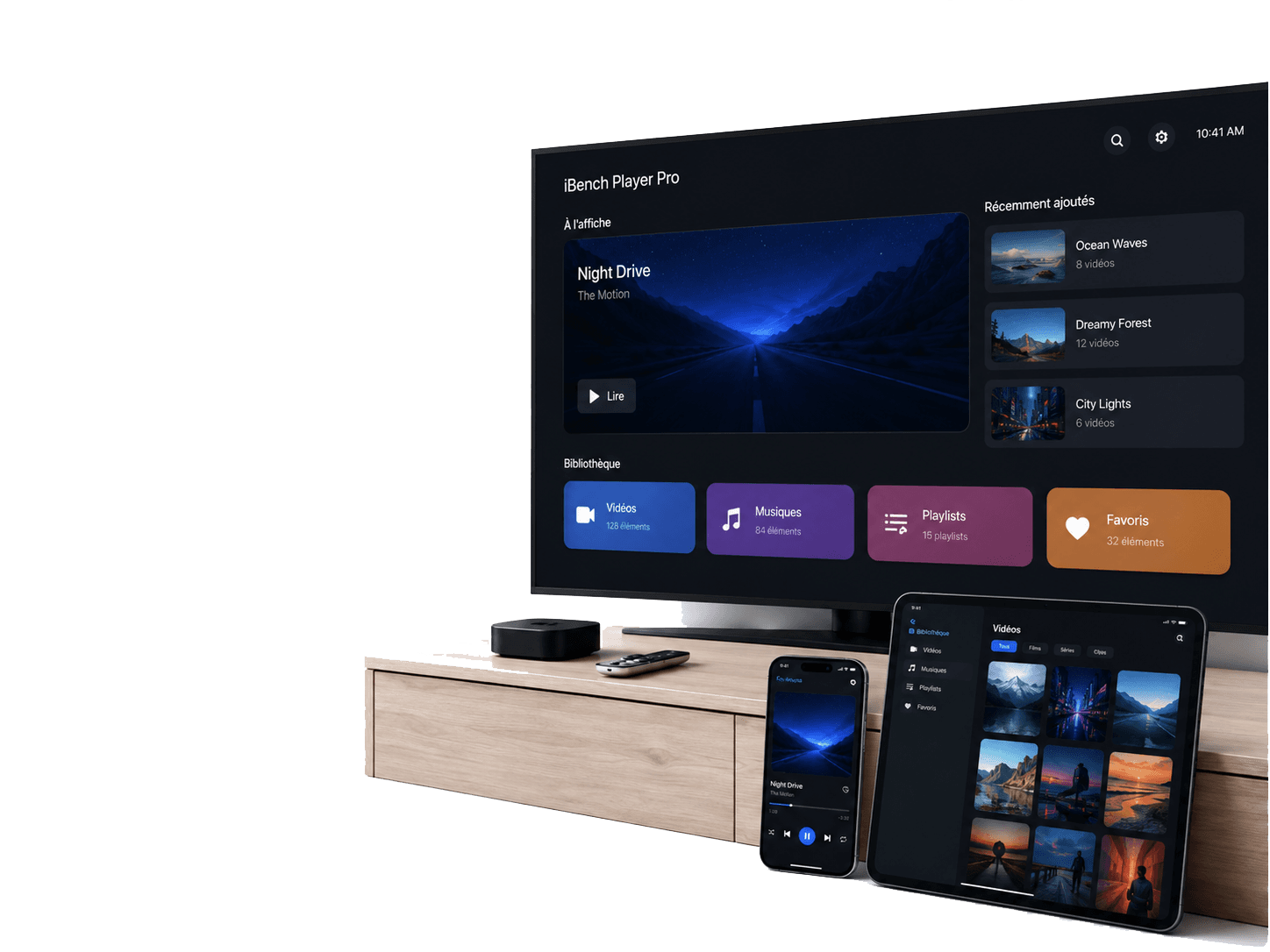 iBench Player Pro sur TV, iPhone et iPad.