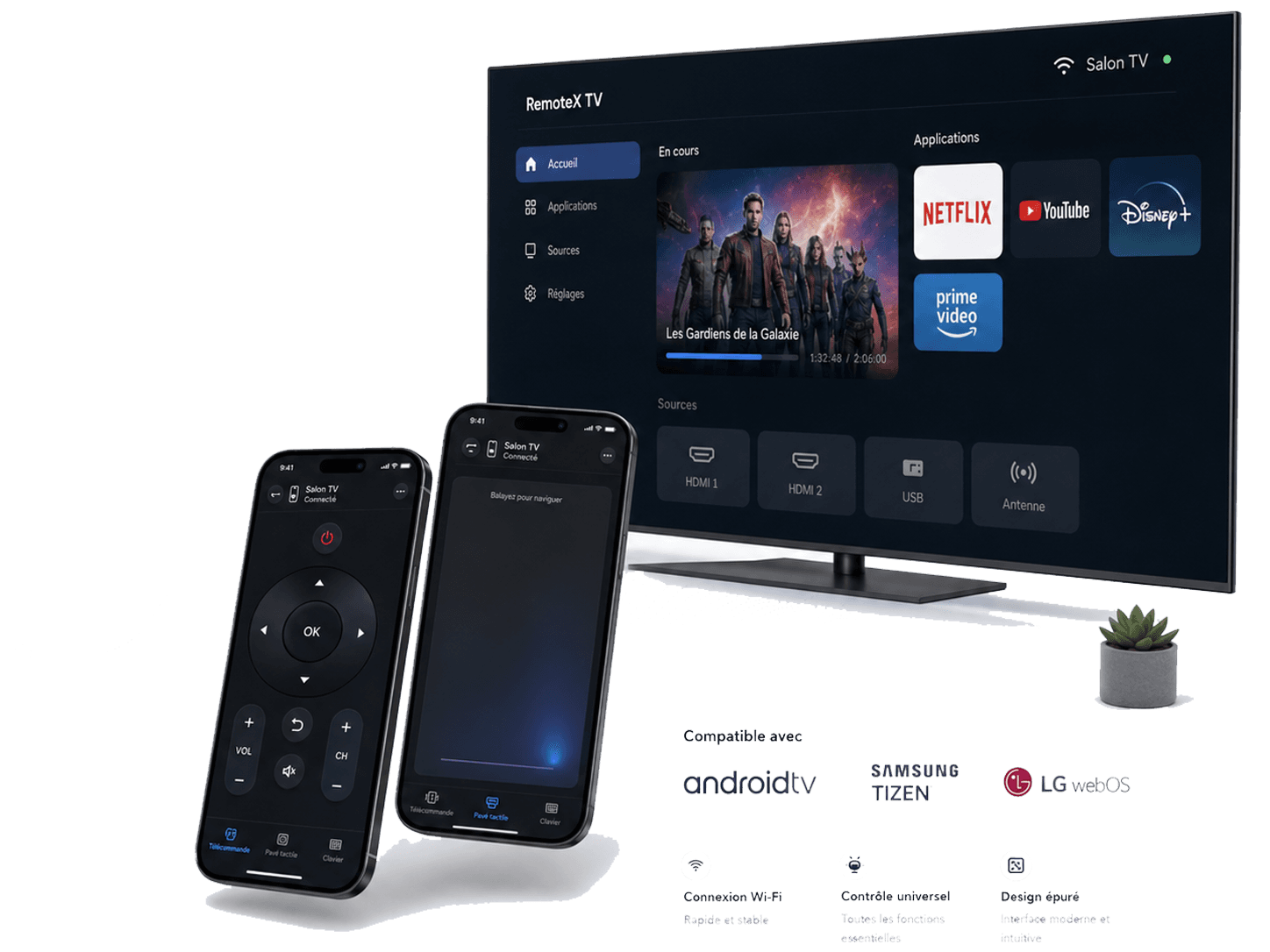 RemoteX TV sur télévision et iPhone.